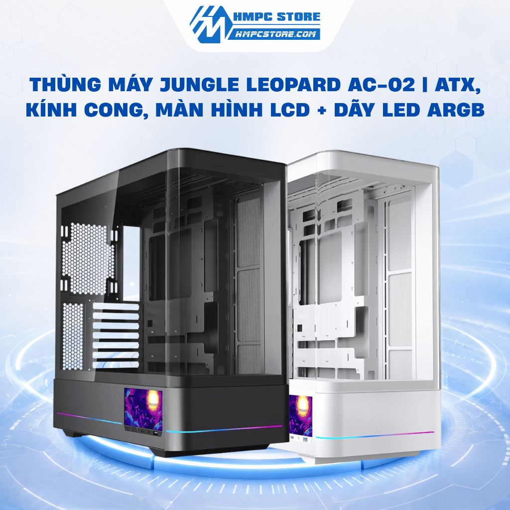 Case - Thùng máy Jungle Leopard AC-02 | ATX, Kính cong, Màn hình LCD + Dãy led ARGB, BH 12 tháng