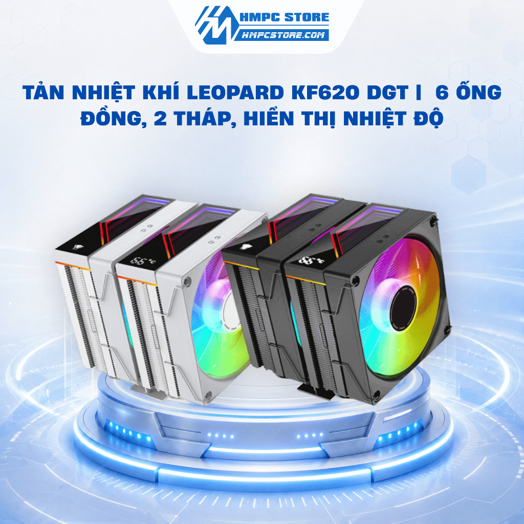 Tản nhiệt khí Leopard KF620 DGT |  6 ống đồng, 2 Tháp, Hiển thị nhiệt độ - BH 12 tháng