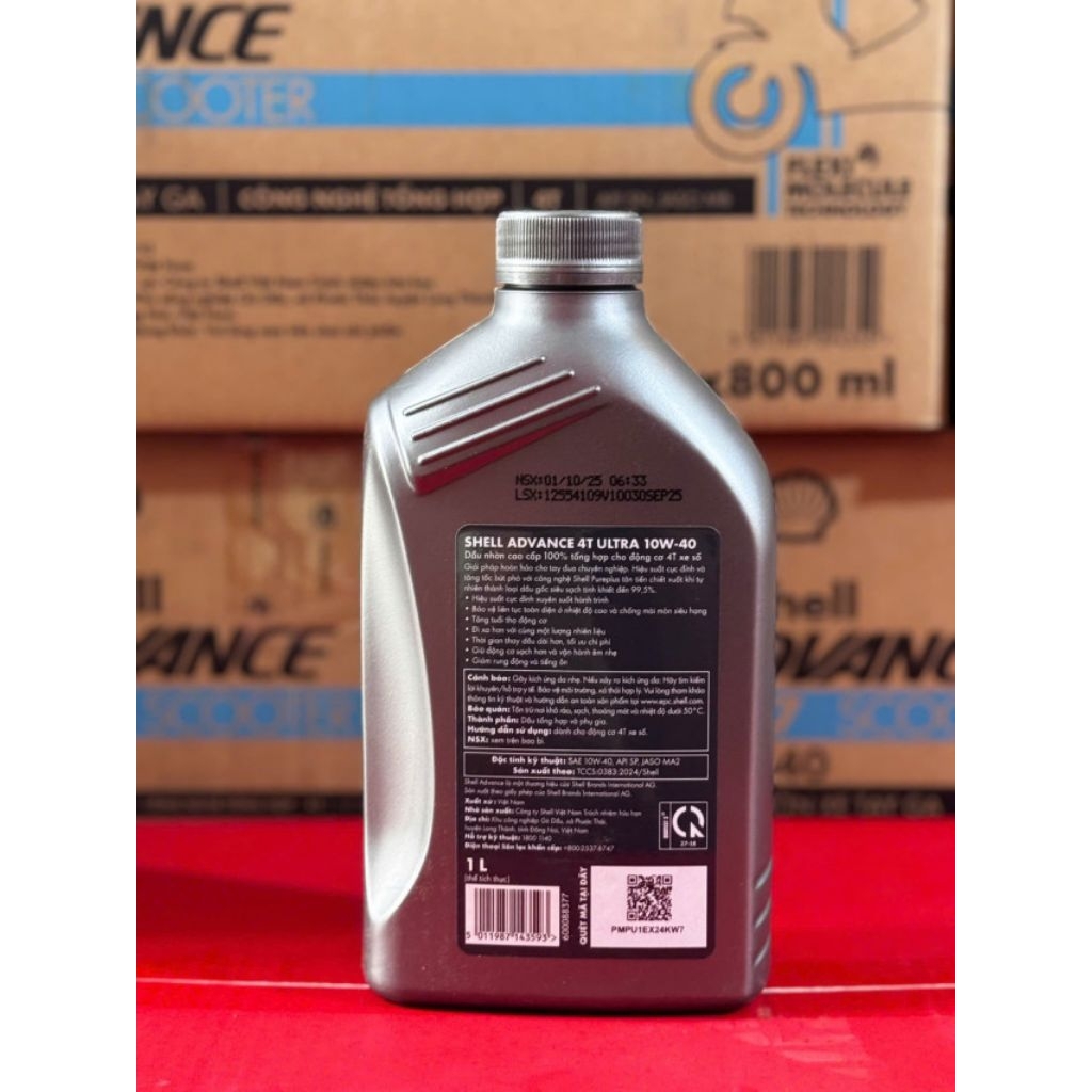 Shell Châu Á - Nhớt Xe Số - côn tay Shell Advance Ultra 10W-40 API SP Made in Shell Việt Nam Mẫu Mới