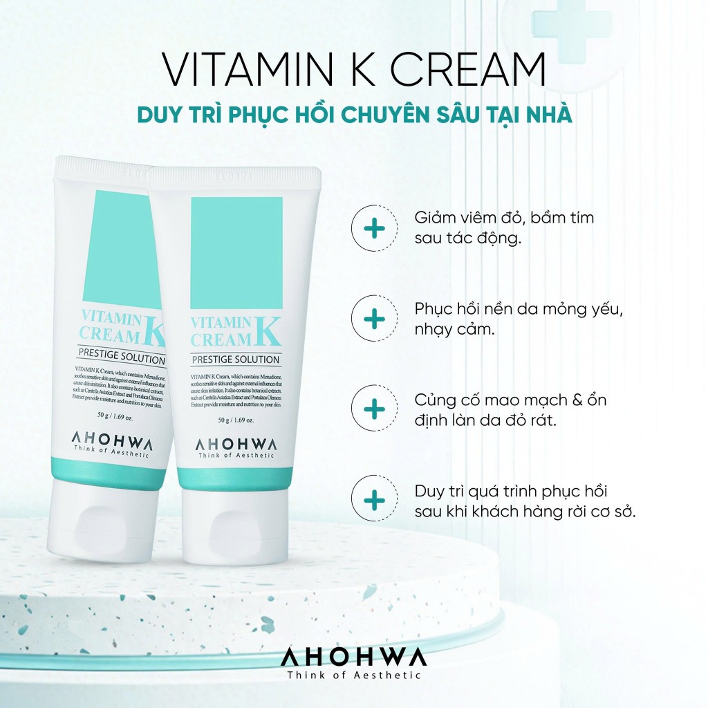 Kem Dưỡng Phục Hồi Ahohwa Vitamin K Cream - Phục Hồi Da Mỏng Đỏ, Giãn Mao Mạch, Làm Dịu Da, Mờ Sẹo