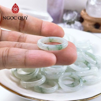 Nhẫn cẩm thạch A - Phỉ thúy hoa bay chất nếp hóa keo type A  bản 3~4mm LM28 - Ngọc Quý