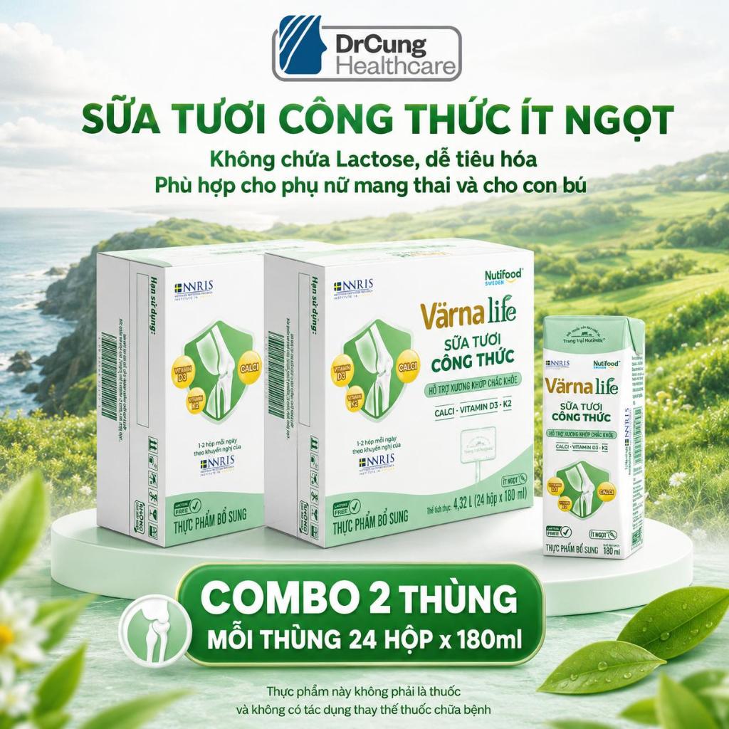 Combo 2 Thùng 24 hộp Varna Life SỮA XƯƠNG KHỚP Sữa Tươi Công Thức Hỗ Trợ Xương Khớp Chắc Khỏe (Xanh)