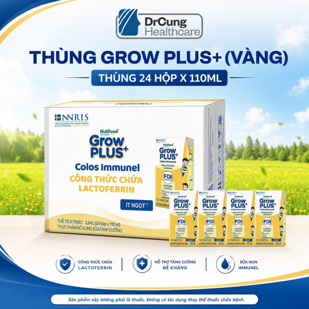1 Thùng GROW VÀNG 24 Hộp 110ml Sữa Dinh Dưỡng Nutifood Sweden GrowPLUS+ Sữa Non Immunel Tăng Đề Khán