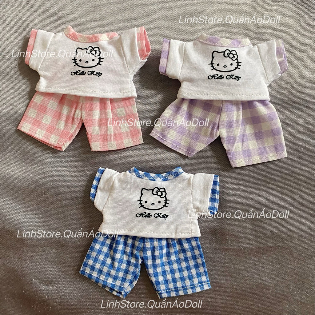 [Quần áo búp bê] BỘ KITTY QUẦN DÀI KẺ DOLL 5IN