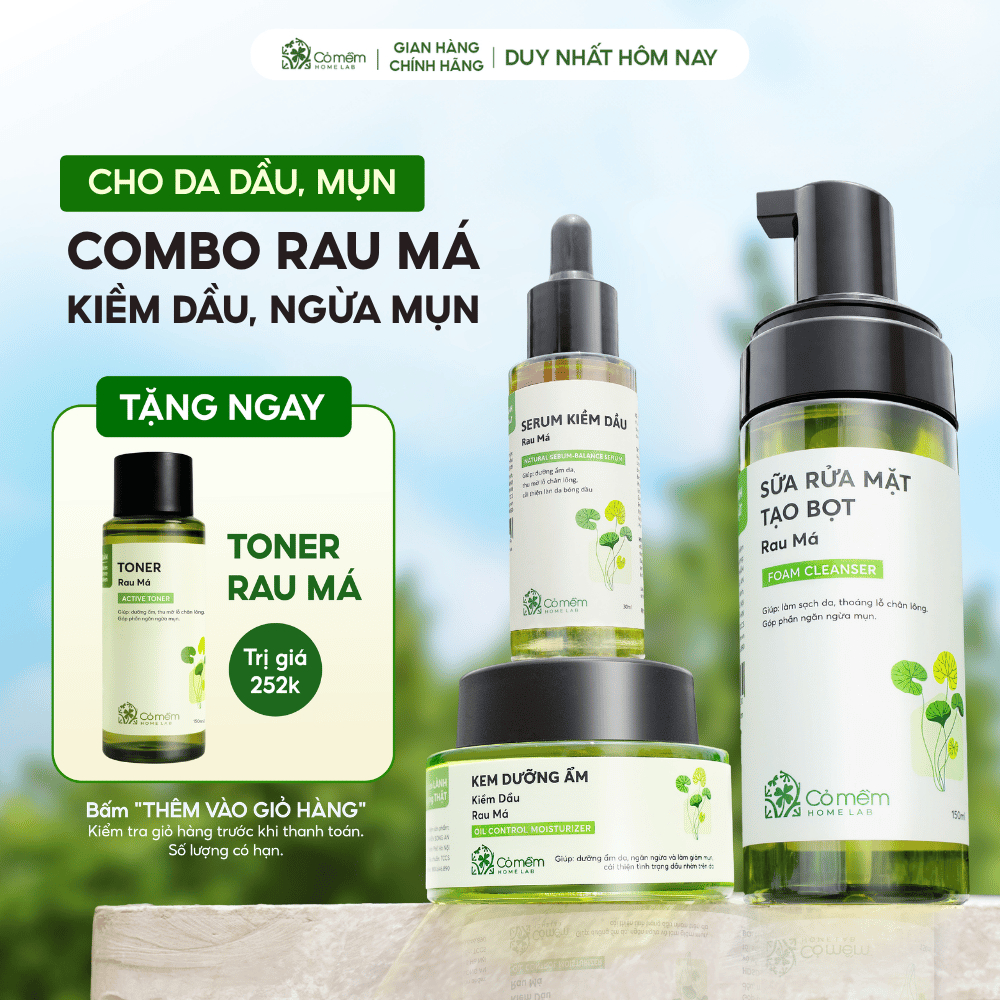 Bộ Chăm Sóc Da 3 Bước Sữa Rửa Mặt Serum Và Kem Dưỡng Ẩm Kiềm Dầu Rau Má Cỏ Mềm