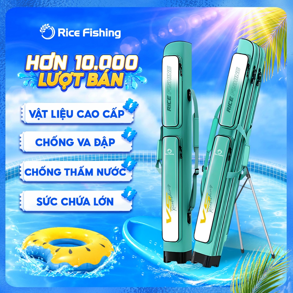 Bao Đựng Cần Câu Đài V5 Rice Fishing – Chống Thấm, Siêu Bền, Đựng 8-10 Cần, Phiên bản nâng cấp 2025 