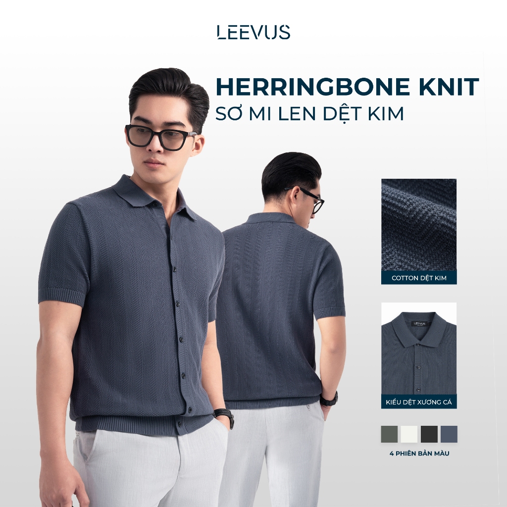 Áo thun sơ mi LEN DỆT KIM nam HERRINGBONE KNIT vải dệt zigzag phối màu neutral LEEVUS - APL348