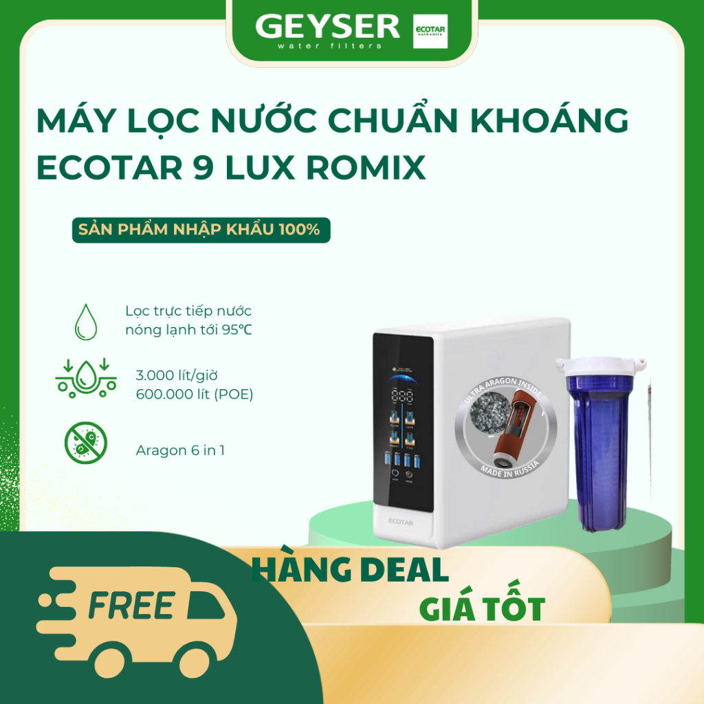 Máy Lọc Nước Chuẩn Khoáng GEYSER ECOTAR 9 LUX ROMIX Chính Hãng - Lọc Sạch Giữ Khoáng Tự Nhiên