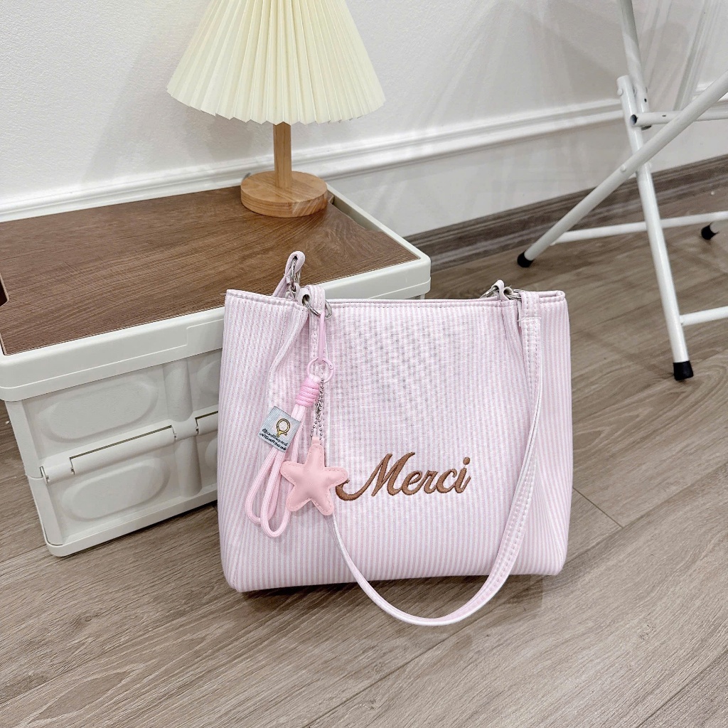 Túi tote nữ Merci sọc đeo vai công sở đựng vừa A4 thời trang Hàn Quốc đi học…