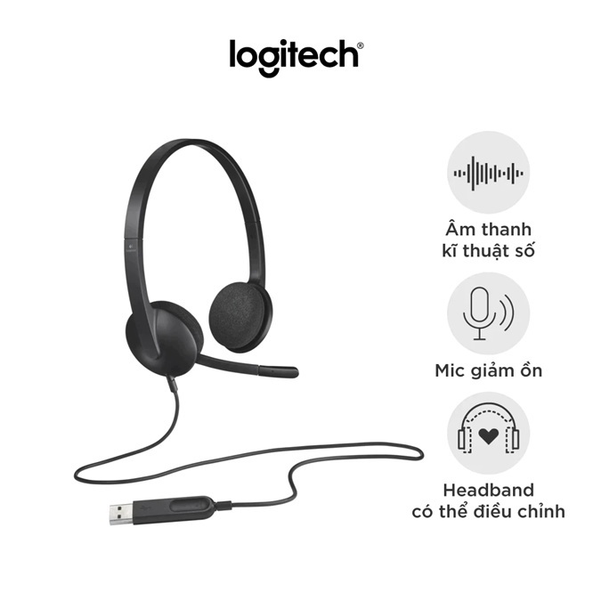 Tai nghe có dây Logitech H340 - Mic giảm ồn, kết nối USB-A - Hàng Chính Hãng