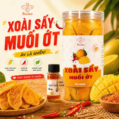 Xoài Sấy Muối Ớt Beemo – Xoài Sấy Chua Cay Ngọt Đậm Đà, Dẻo Mềm