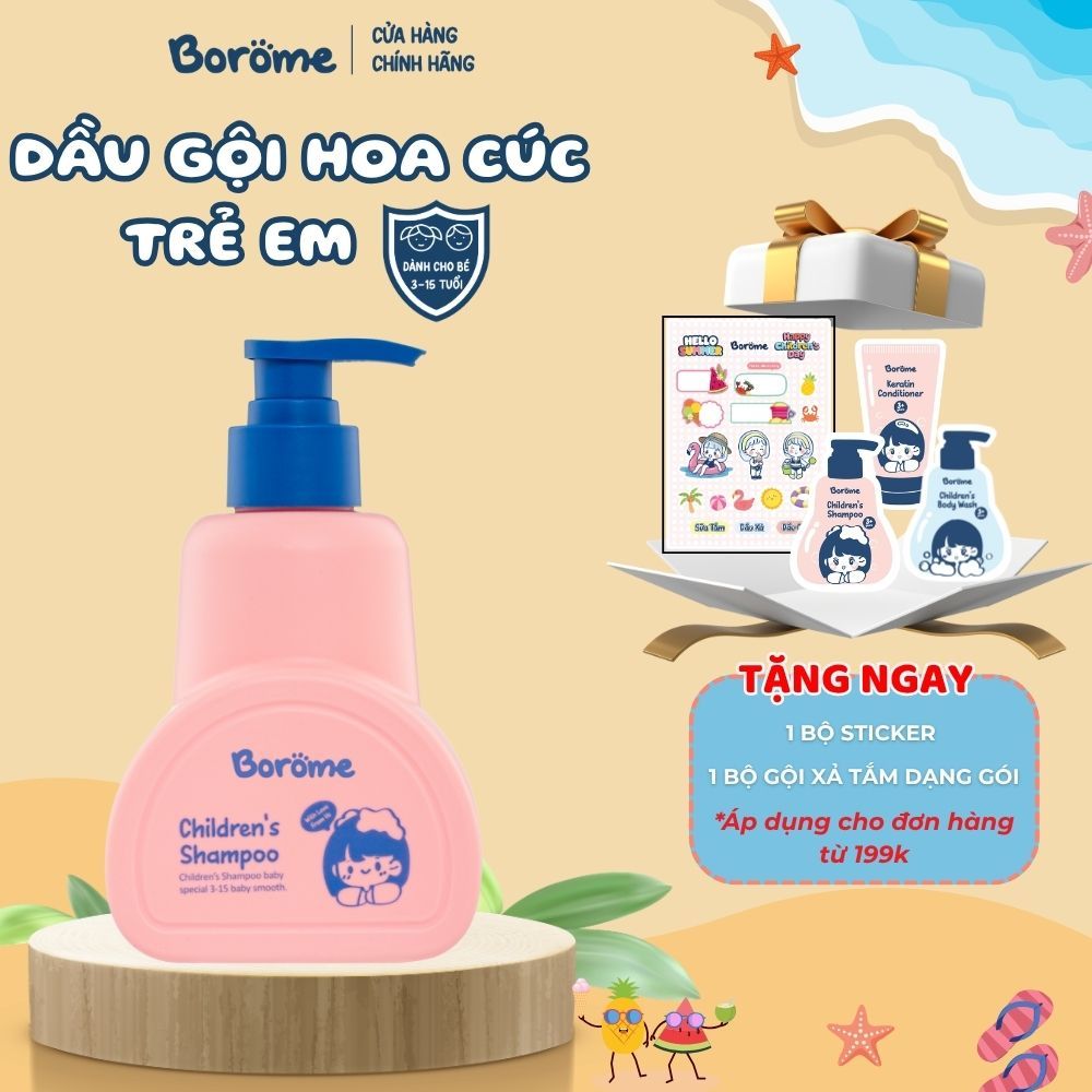 Dầu gội trẻ em Borome chiết xuất hoa cúc La Mã giúp tóc bé suôn mượt, chắc khỏe dung tích 335ml