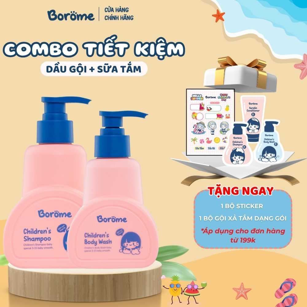 [ Combo TIẾT KIỆM ] Combo dầu gội + sữa tắm trẻ em Borome thành phần lành tính, an toàn khi sử dụng,
