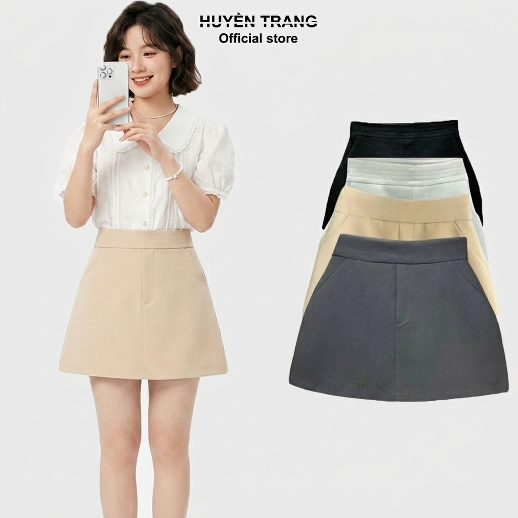 Chân váy nữ chữ A basic dáng ngắn 2 túi chất vải tuyết mưa có quần bảo hộ M066 | BigBuy360 - bigbuy360.vn