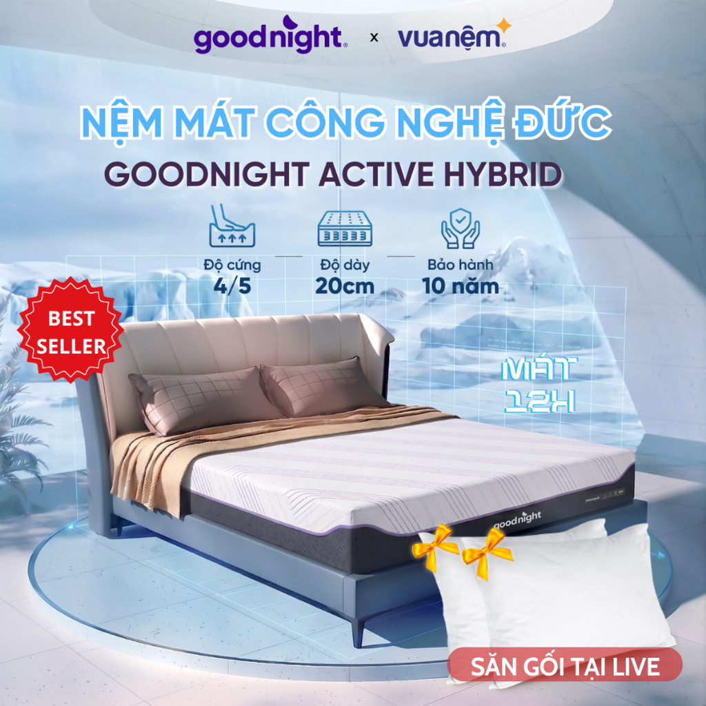 [14-15/6 COMBO QUÀ 5 MÓN] Nệm Foam Goodnight Active Hybrid mát tới 12H - Nệm mát, đệm làm mát, đệm h
