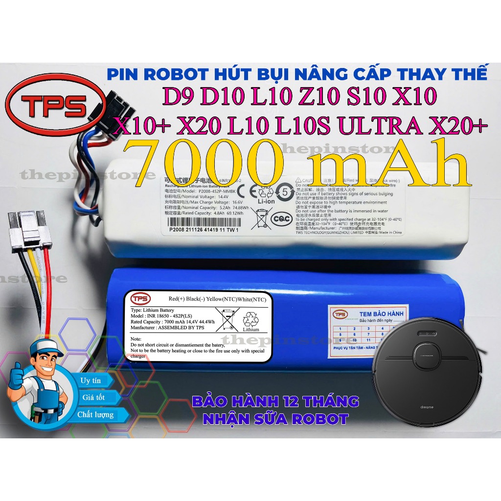 PIN ROBOT HÚT BỤI NÂNG CẤP  D9 D10 L10 Z10 S10 X10 X10+ X20 L10 L10S ULTRA X20+ .... BẢO HÀNH 12 THÁ