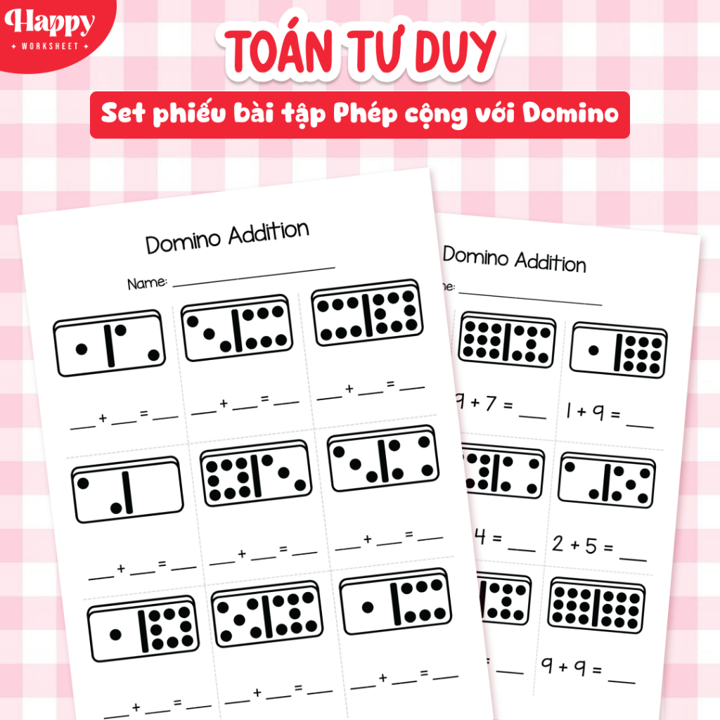 Set Phiếu Bài Tập Phép Cộng Với Domino | Học Toán Qua Trò Chơi Cho Bé