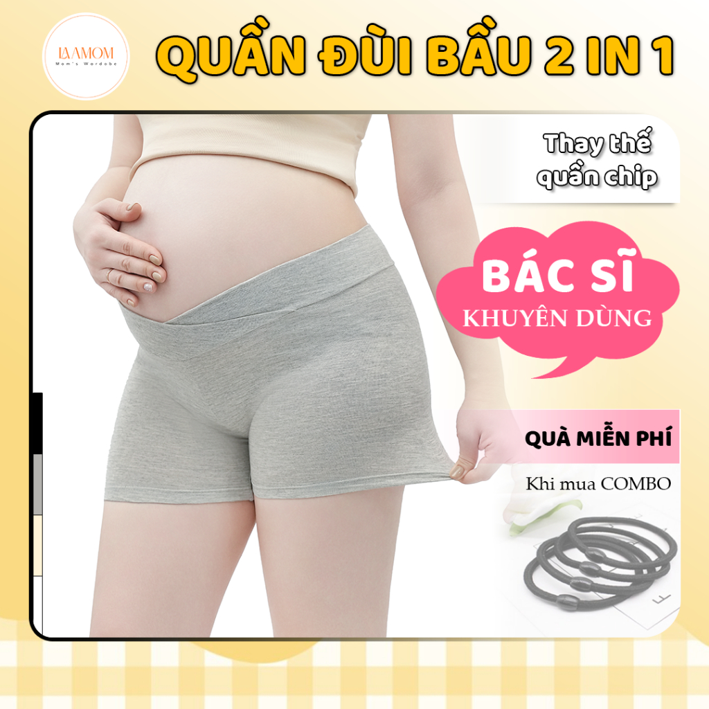 Quần đùi bầu Laamom 2 in 1 Đáy Kháng Khuẩn, thay cho quần chip,chất cotton co…