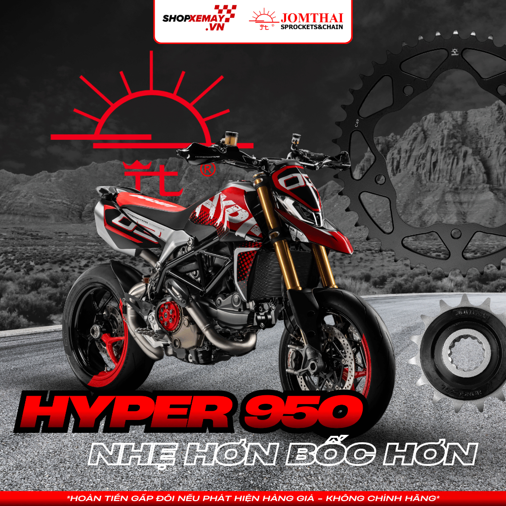 [DUCATI'S #1 CHOICE] Nhông Sên Dĩa Jomthai Asahi Xe DUCATI HYPERMOTARD 950 - 520 | Tem Chính Hãng | 