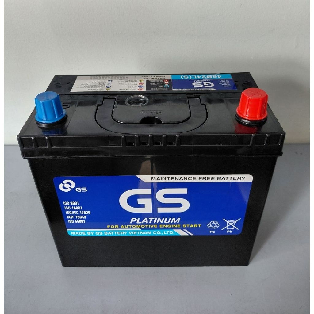 Bình ắc quy 12v khô GS MF 46B24LS (12V, 45ah) cọc to, dùng cho vios, civic, crv đời cũ