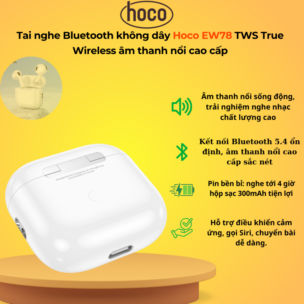 Tai nghe Bluetooth không dây Hoco EW78 TWS True Wireless âm thanh nổi cao cấp