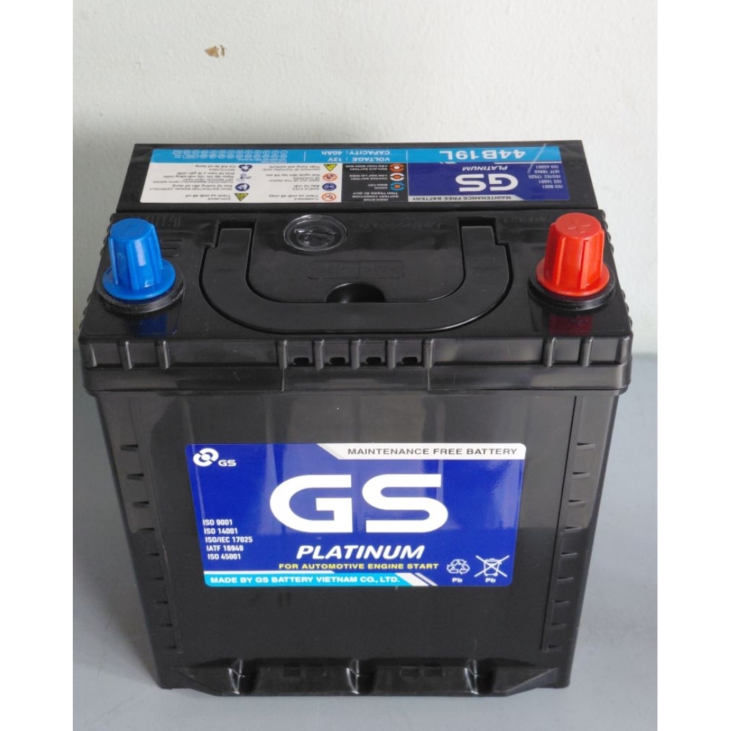 Bình ắc quy 12v khô GS MF 44B19L (12V, 40ah) cọc nhỏ, kia morning, i10, city, xpander, etiga