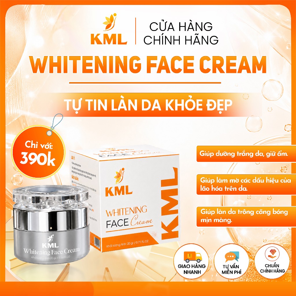 Kem dưỡng trắng da KML WHITENING FACE CREAM 20gr cấp ẩm se khít lỗ chân lông mờ thâm nám chính hãng