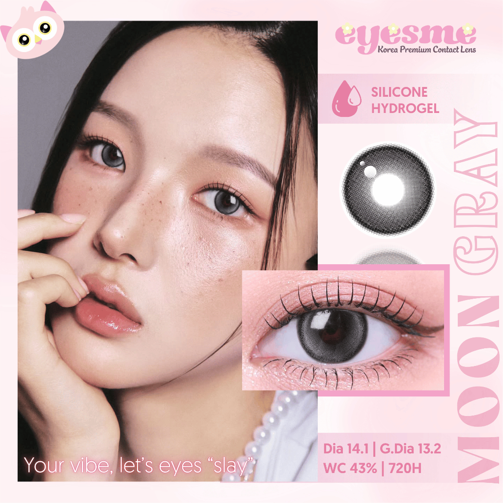 Lens Silicone Hydrogel, lens ánh trăng khuyết màu xám phong cách Douyin - Eyesme Moon Gray