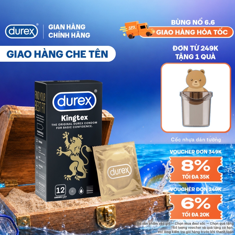 Bao cao su Durex Kingtex ôm sát, bôi trơn, size 49mm, hộp 12 bao