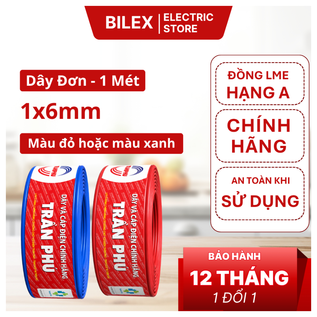 Dây điện đơn 1x6 Trần Phú Trafuco lõi đồng cách điện PVC dây điện dân dụng (giá 1m)