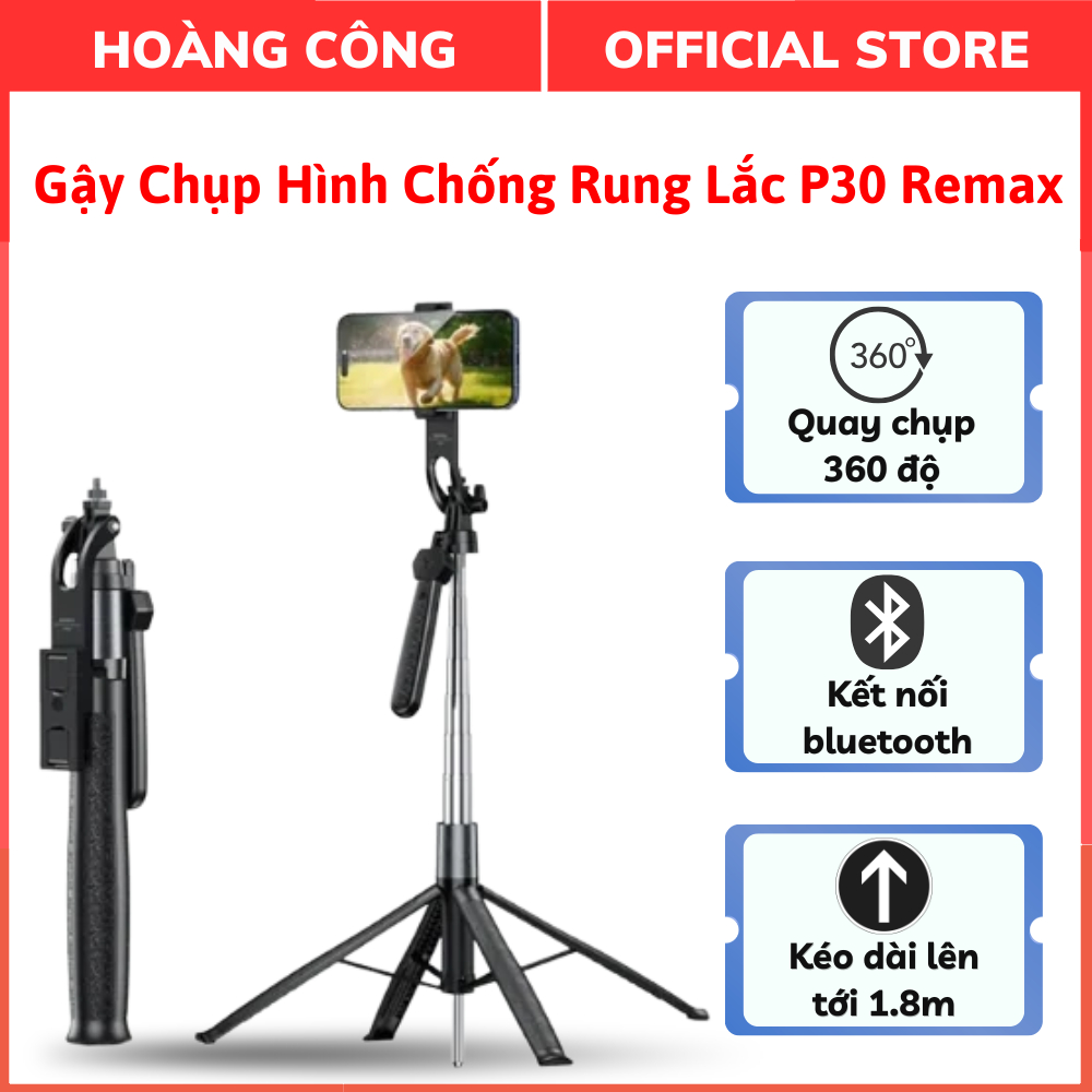 Gậy Chụp Hình Chống Rung Lắc Remax P30 – Gậy Selfie Tích Hợp Gimbal, Dùng Để Chụp Ảnh, Livestream, Đ