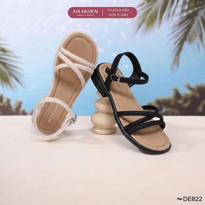 Dép 2cm nữ HÀ HUYỀN, Dép sandal 2 phân đi biển quai da quấn chéo - DE822