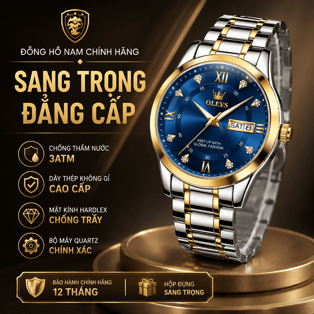 Đồng Hồ Nam Chính Hãng HD 5513 Dây Thép Không Gỉ Chống Thấm Nước Mặt Lịch Thời Trang | BigBuy360 - bigbuy360.vn
