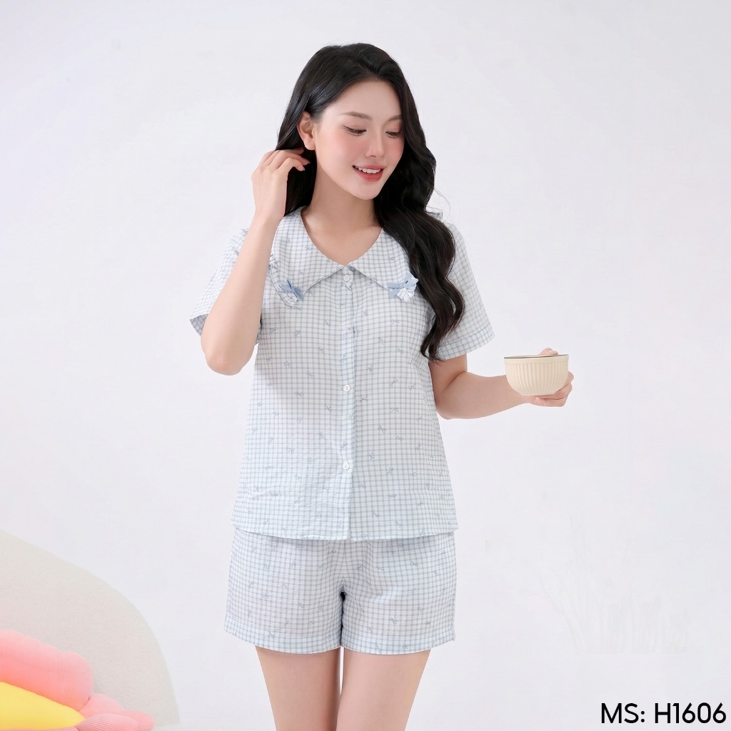 Bộ đồ ngủ nữ Pijama đũi mặc nhà VINGO/VINGORIA tay ngắn mùa hè H1606 | BigBuy360 - bigbuy360.vn