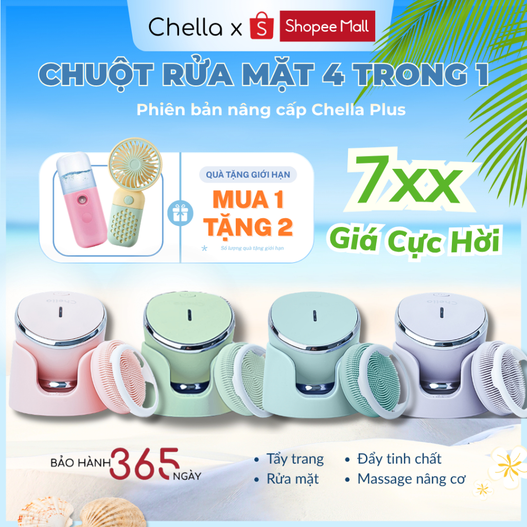 Chuột Rửa Mặt Chella 4 trong 1 - Kiêm Máy Rửa Mặt - Tẩy trang - Đẩy Tinh Chất - Massage mặt - Bảo Hà