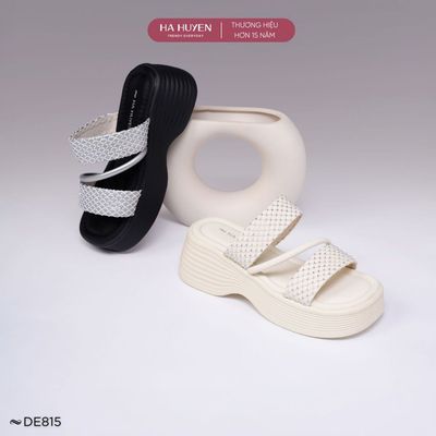 Dép 6cm nữ HÀ HUYỀN, dép đi biển độn đế 6 phân quai ngang đính đá - DE815