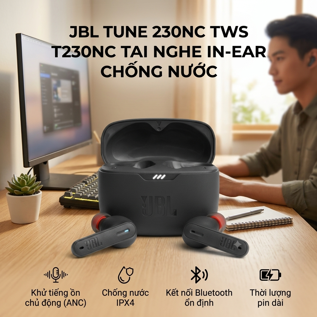 Tai Nghe Bluetooth JBL ANC 230NC TWS Đàm Thoại 4 Mic Rõ Nét