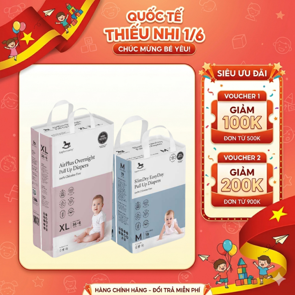 Bỉm dán/ Bỉm quần/ Tã dán/ Tã quần Applecrumby Slim/ Applecrumby đêm đủ size- hàng chính hãng