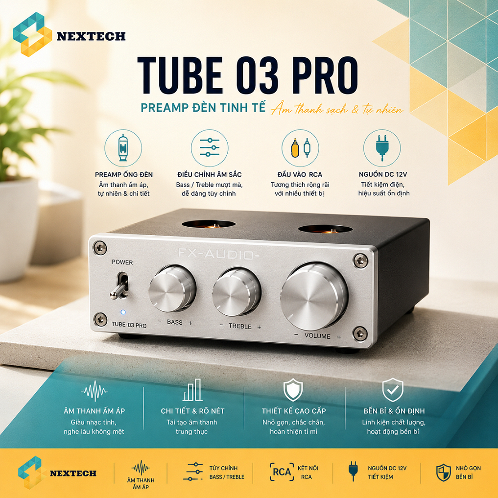 Preamp Đèn HiFi Tube 03 Pro Điều Chỉnh Bass Treble RCA Vỏ Nhôm CNC