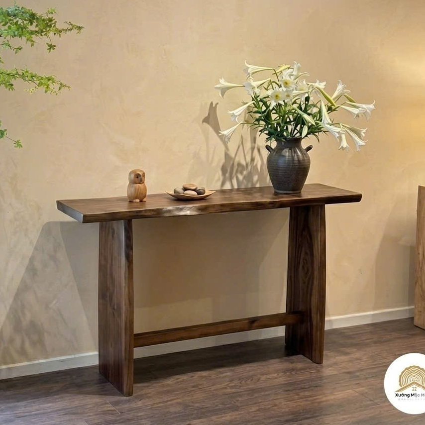 Bàn Console Gỗ Tràm Tự Nhiên Áp Tường – Phong cách Mộc Mạc, Wabi Sabi – Xưởng Mộc Maido