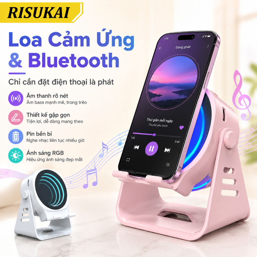 Wireless Induction Speaker 5-in-1 Bluetooth Speaker with Phone Stand Stereo Sound Rechargeable RGB 3