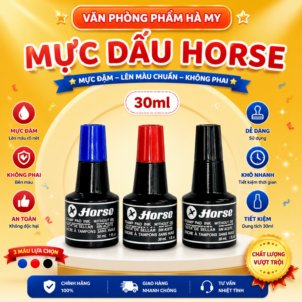 Mực dấu Horse chai 30ml mực tươi sáng, không lem
