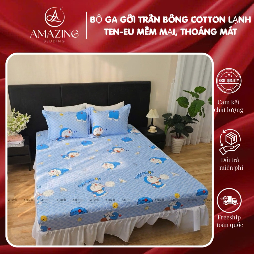 Sét ga gối Cotton lạnh TEN-EU trần bông mềm mại, sang trọng dành cho đệm dày