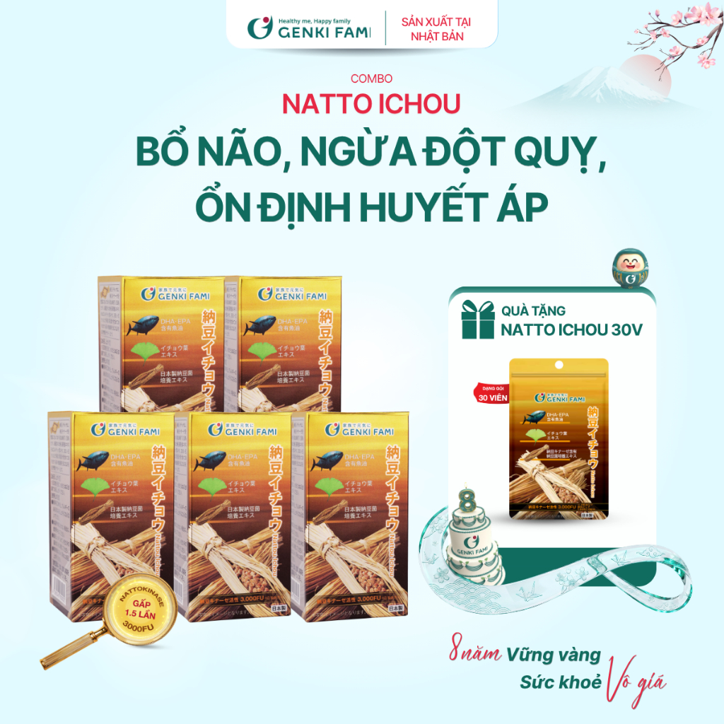 TPBVSK Combo Viên Uống Bổ Não, Ngừa Đột Quỵ Tai Biến, Giúp Ngủ Ngon Nattokinase 3000FU Natto Ichou G