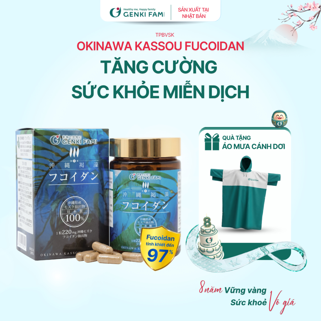 TPBVSK Fucoidan Okinawa Genki Fami Nhật Bản, Hỗ Trợ Phòng Ngừa Ung Bướu, Tăng Cường Đề Kháng, Miễn D
