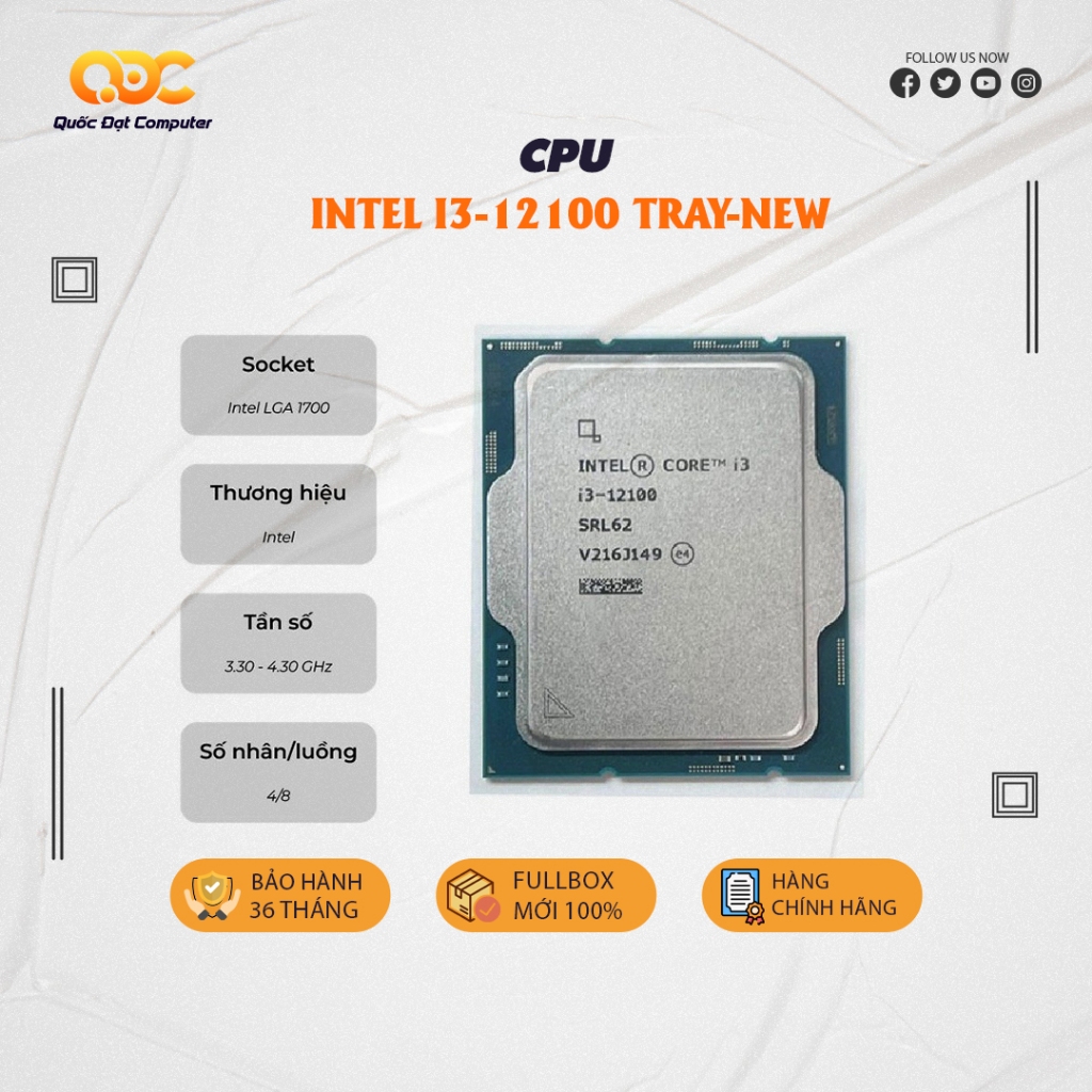 Chíp vi xử lý CPU INTEL I3 12100 Tray