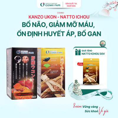 TPBVSK Combo Viên Uống Phòng Ngừa Đột Quỵ, Bổ Não Natto Ichou, Bổ Gan Kanzo Ukon Genki Fami Nhật Bản Hộp 90 Viên