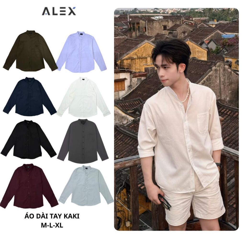 Áo Sơ Mi Cổ Tàu Kaki Cotton ALEXMAN A17 Mềm Mịn Dài Tay Basic Nhiều Màu Dễ Phối.
