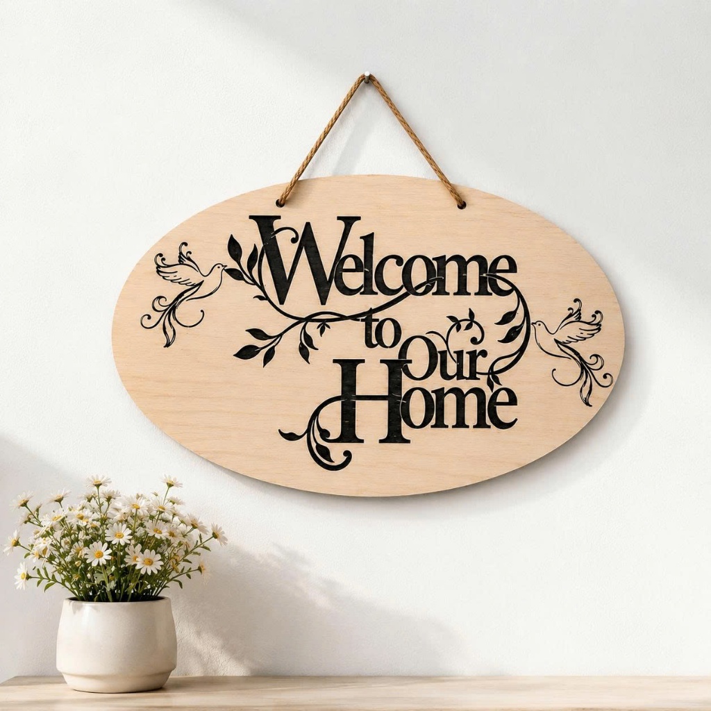 Bảng hiệu gỗ treo cửa "Welcome" - Bảng hiệu treo cửa - Free thiết kế