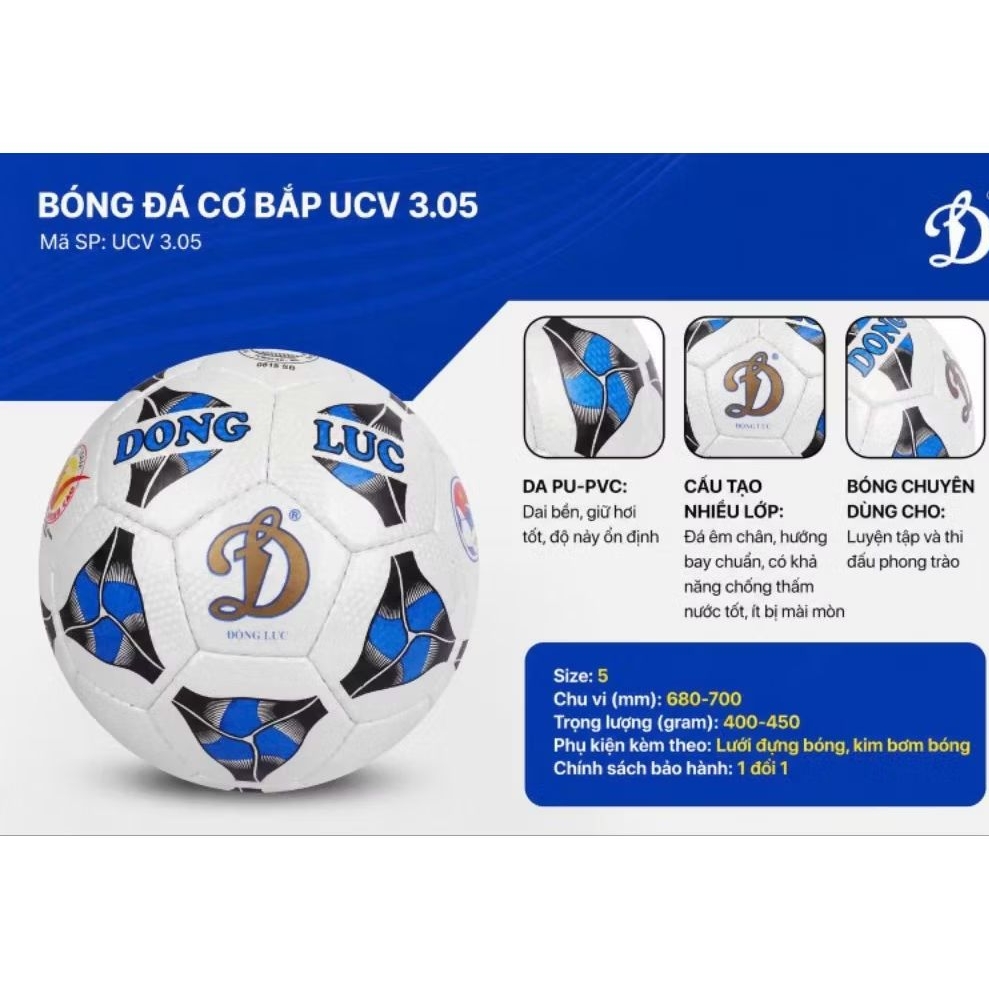 Bóng đá Động Lực UMV 2.05 (Bóng đá in sao hình làn sóng xanh đỏ).Bóng đá cơ bắp UCV 3.05 (Mã SP: UCV